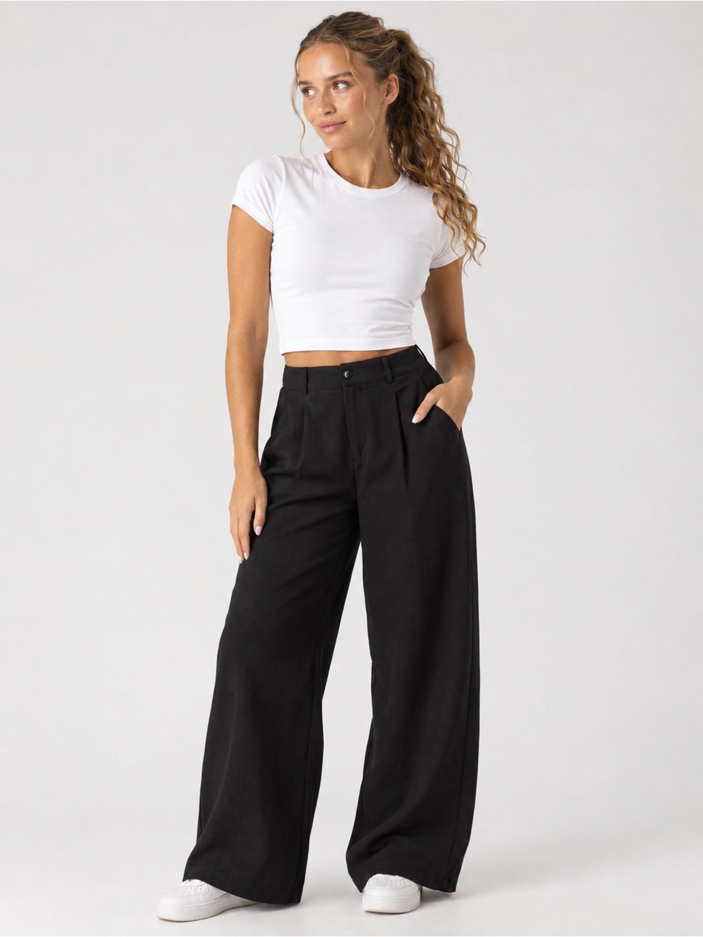 Madden Girl Black High-Waist Wide Leg Trousers